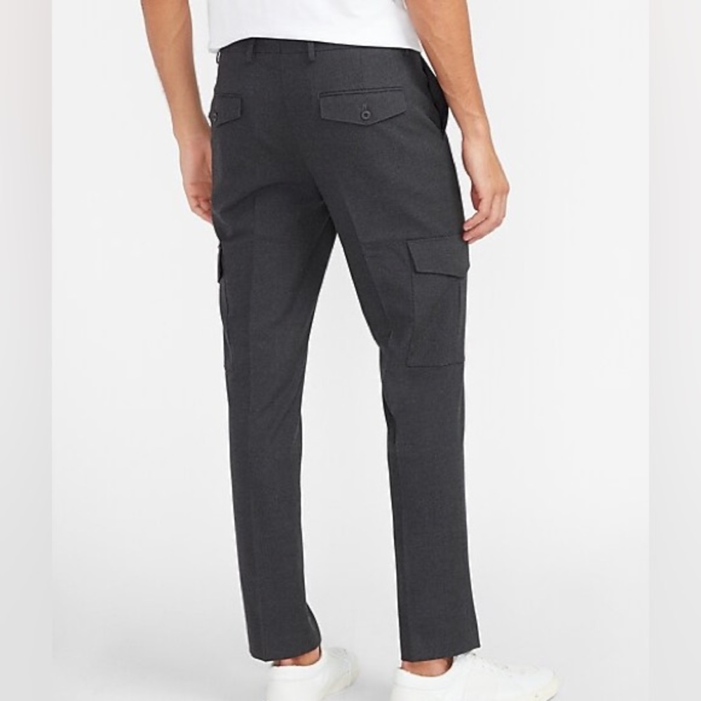 Extra Slim Solid Charcoal Cargo Flannel Suit Pants - image 1